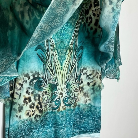 Dressbarn Size Small Mob Wife Overlay Asymmetric Flowy Sparkle Blouse - Picture 6 of 7